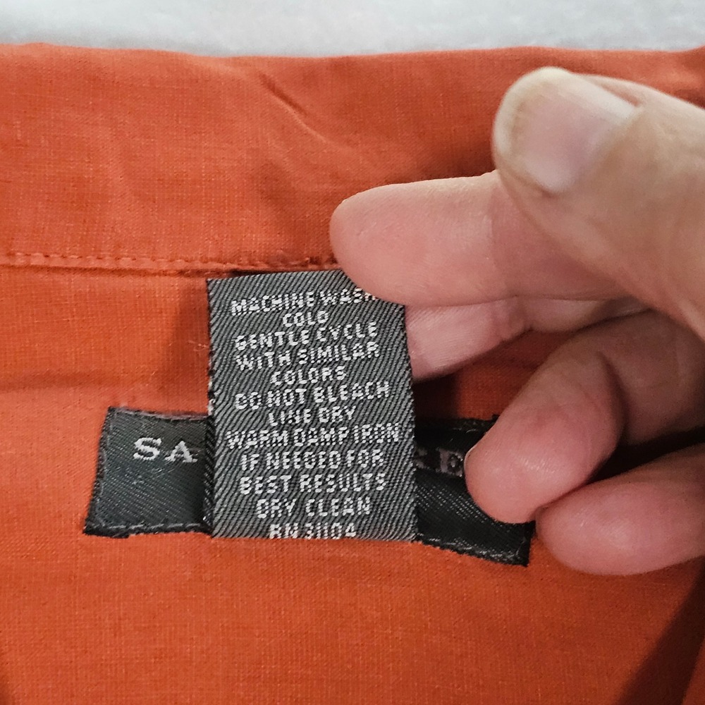 Saddlebred Mens Silk Blend Floral Embroidered Button Front Shirt Burnt Orange L - Picture 5 of 10